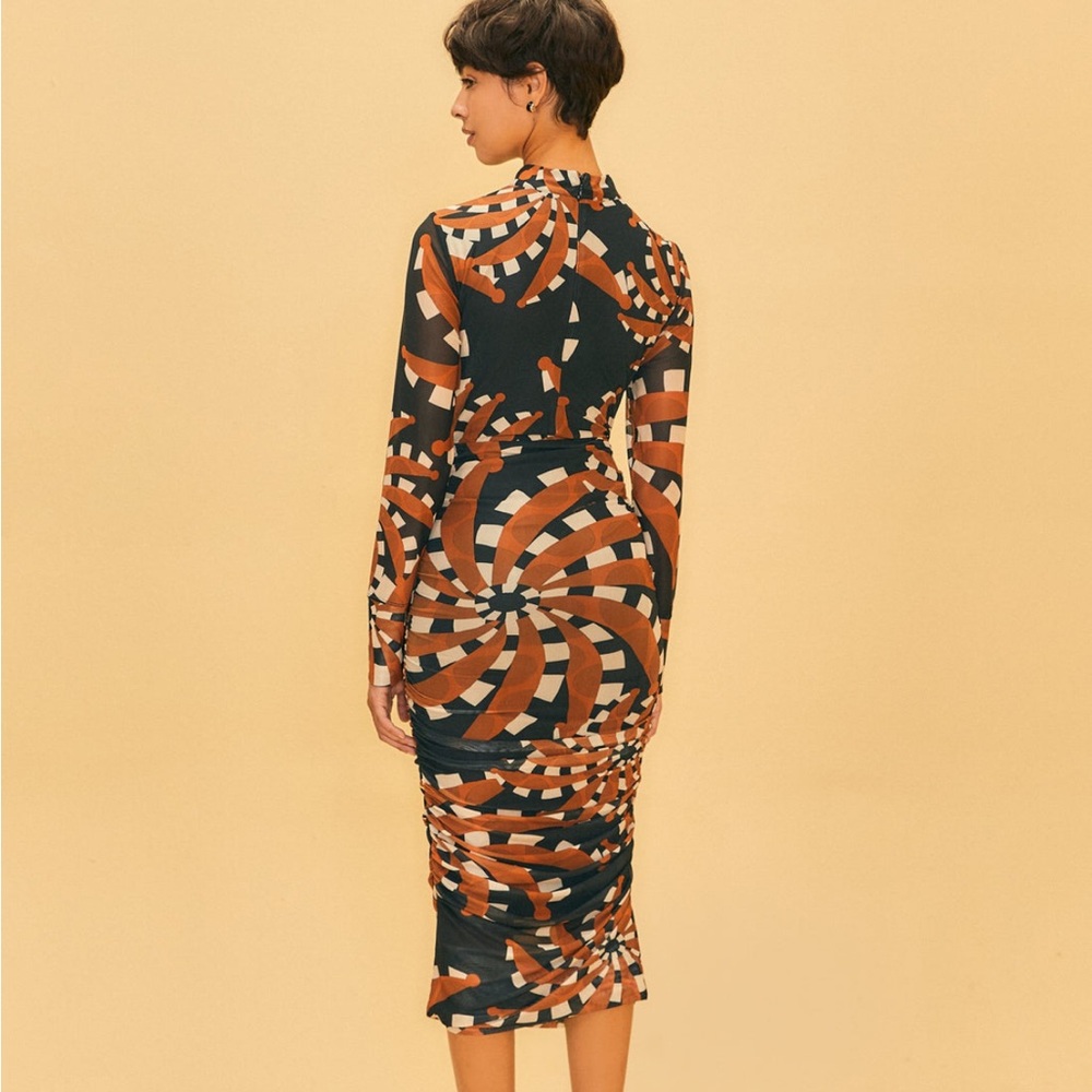 FARM Rio Black and Brown Long Sleeve Dress